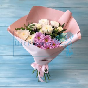 Букет цветов из: Хризантемы и Розы
